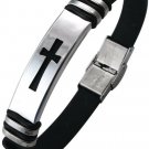 Jstyle Jewelry Men's Stainless Steel Religious Black Rubber Cross Bracelet