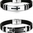 Jstyle Jewelry 2 Pcs Men's Stainless Steel Religious Black Rubber Cross B Cross