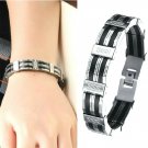 Men luxury 316L Stainless Steel Bangle Chain Link Fashion Bracelet Black Silver