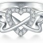 BORUO 925 Sterling Silver Ring, High Polish Cubic Zirconia Infinity And Heart 8