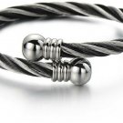 COOLSTEELANDBEYOND Elastic Adjustable Steel Twisted Cable Cuff Bangle Bracelet