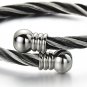 COOLSTEELANDBEYOND Elastic Adjustable Steel Twisted Cable Cuff Bangle Bracelet