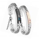 2pcs Stainless Steel Couples Bracelets Matching Link Chain Wristband with Box