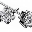 925 Sterling Silver White Gold Plated Cut Cubic Zirconia 6 Prong Stud Earrings