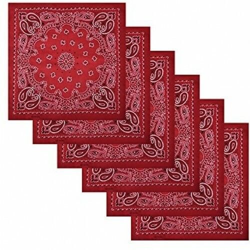 6 Pack Cowboy Bandana Multifunctional Handkerchiefs,Wine Red