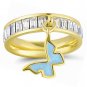 Yellow Gold Plating Brass Ring Cubic Zirconia Eternity Band  Butterfly