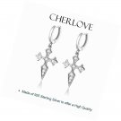 Cross Huggie Hoop Earrings, 14k Gold Plated Sterling Silver Small Geometric