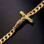 U7 Men 18K Gold Plated Crucifix Cross Design Cuban Curb Link Bracelet 21CM