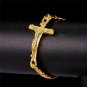 U7 Men 18K Gold Plated Crucifix Cross Design Cuban Curb Link Bracelet 21CM