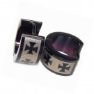 Stainless Steel Black w/ Laser Etched Cross Huggie Hoop Earrings 5843