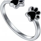 S925 Sterling Silver Puppy Cat Pet Paw Ring (Black, 7)