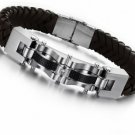 Dreamslink Men's Punk Bracelet Genuine Leather Wristband Carbon Fiber Stainless