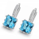 18KT White Gold Plated Cubic Zirconia Crown Cushion Cut Dangle Earrings