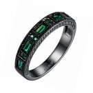 Black Gold Plated Emerald Green Square Cubic Zirconia CZ  Eternity Ring