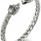 COOLSTEELANDBEYOND Mens Wolf Head Bracelet Steel Braided Cable Bangle Cuff