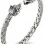 COOLSTEELANDBEYOND Mens Wolf Head Bracelet Steel Braided Cable Bangle Cuff