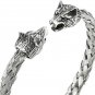 COOLSTEELANDBEYOND Mens Wolf Head Bracelet Steel Braided Cable Bangle Cuff