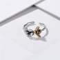 NoFade Retro Sterling Silver Cute Bee And Flower Knuckle Ring Oxidized Ring For