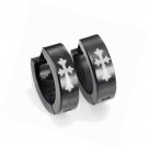 Stainless Steel Cross Design Huggie Hoop Earrings  Black, 10mm  Gift Box