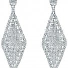 CHRAN Rhombus Shape Silver Rhinestone Wedding Drop Chandelier Dangle Long For