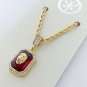 Lion Head Over Ruby Pendant Necklace With 24 Rope Chain