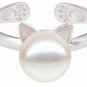 S.Leaf Cat Ear Ring White Pearl Cat Ring S925 Sterling Silver Open Ring