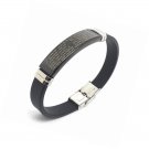 2 Pcs Set Men's Stainless Steel and Rubber Bracelet,Religious Black Cross Link