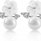 925 Sterling Silver Stud Earrings With Crystal Zircon And AAA Pearls Ear Studs