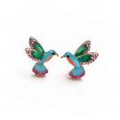 Bird Stud Earrings Crystal Enamel Metal Animal Colorful Studs Statement