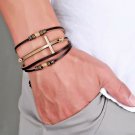 Genuine Rope Leather Cross Bracelet for Men Women,Length Adjustable