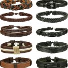 FIBO STEEL 10 Pcs Braided Leather Bracelets For Men Women Cuff