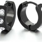 Pair Of Small Black Huggie Hinged Hoop Earrings Stainless Steel With White Men