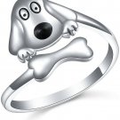 YinShan Dog And Bones Rings S925 Sterling Silver Adjustable Animal Rings For