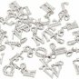 Lobster Clasp Clip On Initial Charms Dangle Cubic Zirconia Letter M, White Gold