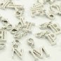 Lobster Clasp Clip On Initial Charms Dangle Cubic Zirconia Letter M, White Gold