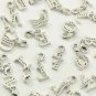 Lobster Clasp Clip On Initial Charms Dangle Cubic Zirconia Letter M, White Gold