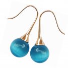 18k Yellow Gold Plated Pink Ball Opal Agate Az1568e Dangle Drop Earrings