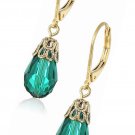 Copper Gold Over Tone Green Green Emerald Style Teardrop Earrings