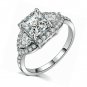 2PCS 18K White Gold Plated Princess Triple CZ Engagement Wedding Band Set