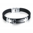 M.JVisun] Cross Silicone Sport Wristband Bangle Bracelet Stainless Steel 7.87