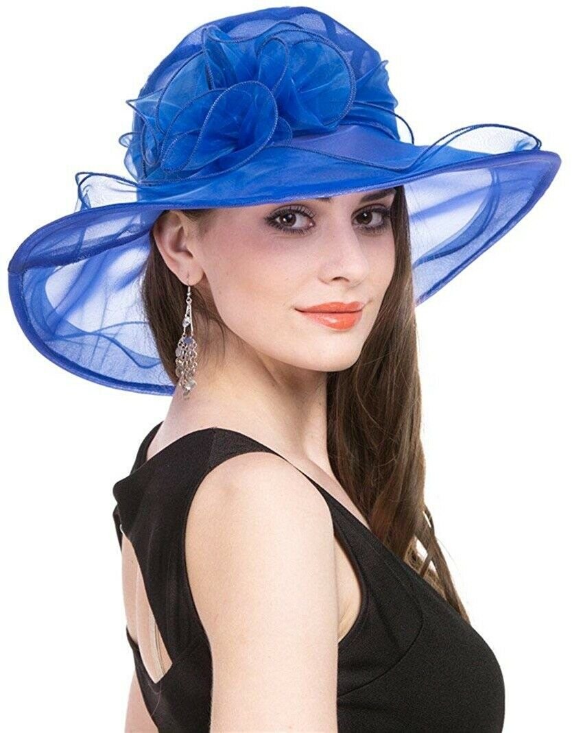 SAFERIN Women's Sheer Wide Brim Sun Party Church Wedding Kentucky Derby ...