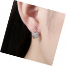 Flower Cubic Zirconia Small Hoop Earrings CZ Stud Plated 18K White Gold