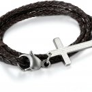 Cupimatch Men Stainless Steel Bible Lords Prayer Cross Rope Wrap Leather Cuff