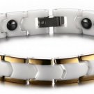 MP Rainbow MP 9mm White Ceramic Medical Care 2 Gold Line Hematite Bracelet For