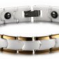 MP Rainbow MP 9mm White Ceramic Medical Care 2 Gold Line Hematite Bracelet For