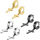 Flongo Men's Womens 6PCS Vintage Stainless Steel Cross Dangle Hinged Hoop Steel
