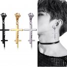 4EAELove Cross Punk Stud Earrings Stainless Steel Hoop Hand Huggie Dangle 1 PC
