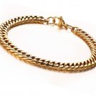 7.5MM Wide Mens Stainless Steel Figaro Curb Link Chain Bracelet 18K Gold Plated