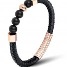 ZD-jewelry Mens Bracelets Leather Cowhide Braided Natural Agate Beads Stainless