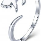 PHOCKSIN Cute Cat and Pink Enamel Dog Paw Open Ring 925 Sterling Silver Rings